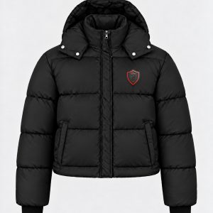 Tito Vacci Women’s Signature Shield Hooded Puffer Jacket — Black